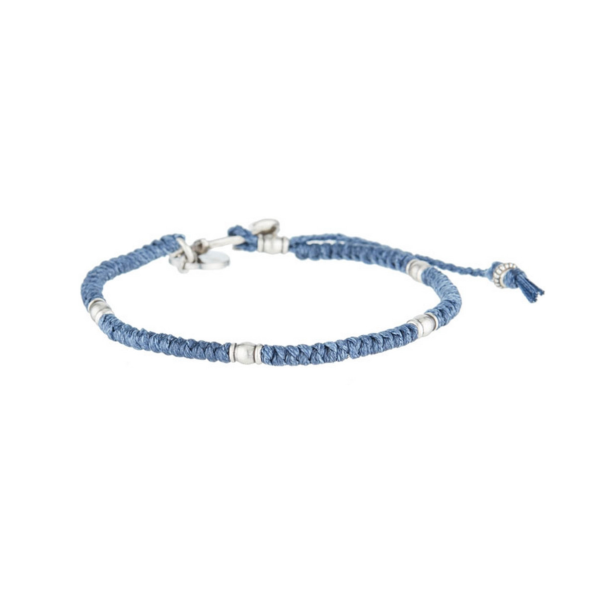 Bracelet Homme en corde cirée, perles argenté et ancre acier Bracelet Homme en corde cirée "Valnor" Cuir et acier