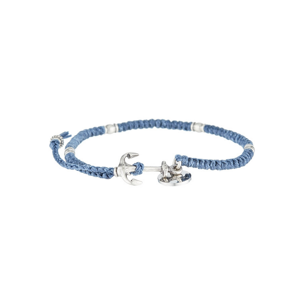 Bracelet Homme en corde cirée, perles argenté et ancre acier Bracelet Homme en corde cirée "Valnor" Cuir et acier