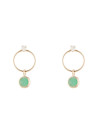 boucles d'oreilles pendantes en or jaune anneau pierre émeraude verte et blanche