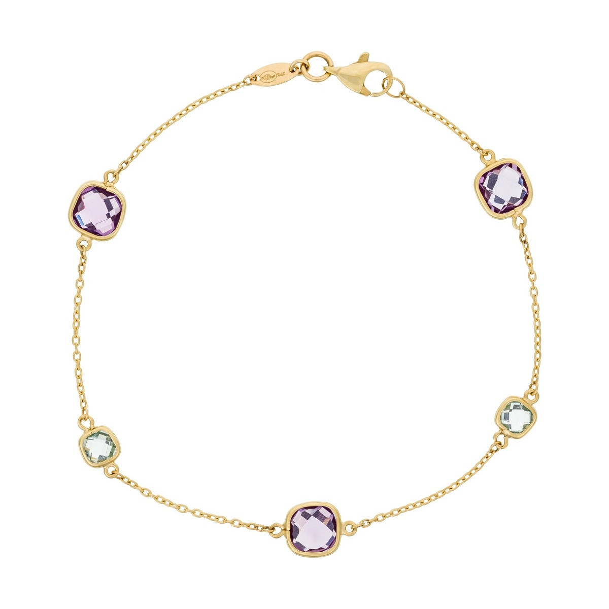 Bracelet chaîne Or jaune duo améthyste et topaze bleu pierres Bracelet Or jaune 375/1000 et pierres