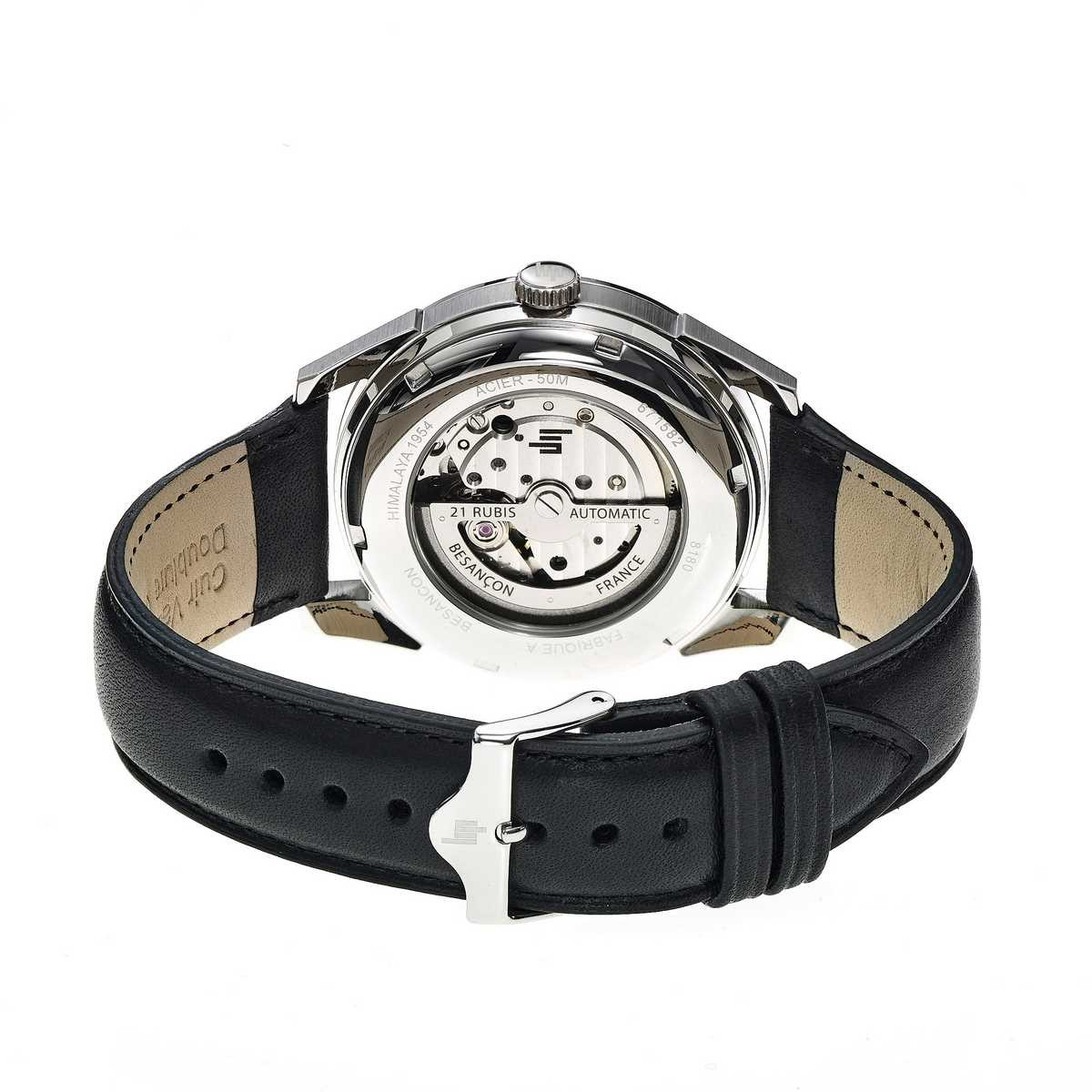 Montre homme Lip "HIMALAYA" 40 mm cadran blanc argenté - 671582 automatique Montre Homme Lip HIMALAYA automatique en cuir noir