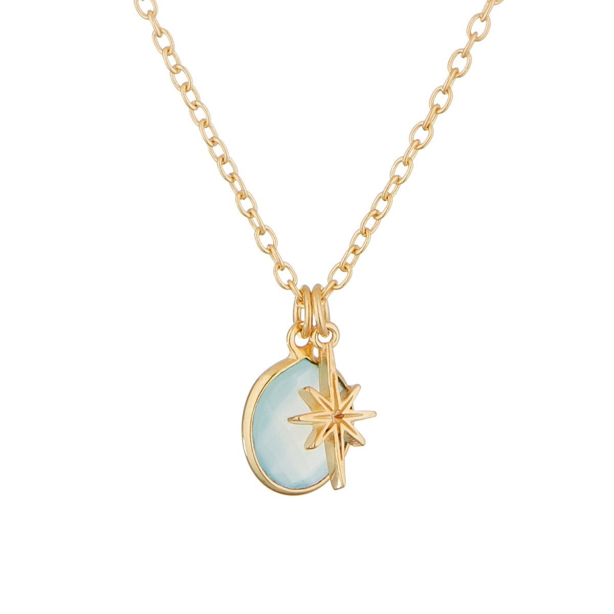 Collier doré et calcedoine Collier "Harmonie Lactée" Calcédoine bleu Laiton doré
