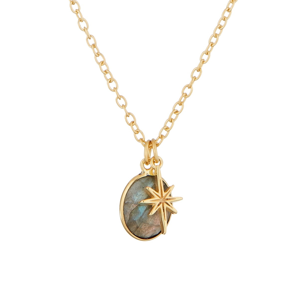 Collier doré et labradorite grise Collier "Harmonie Lactée" Labradorite Laiton doré