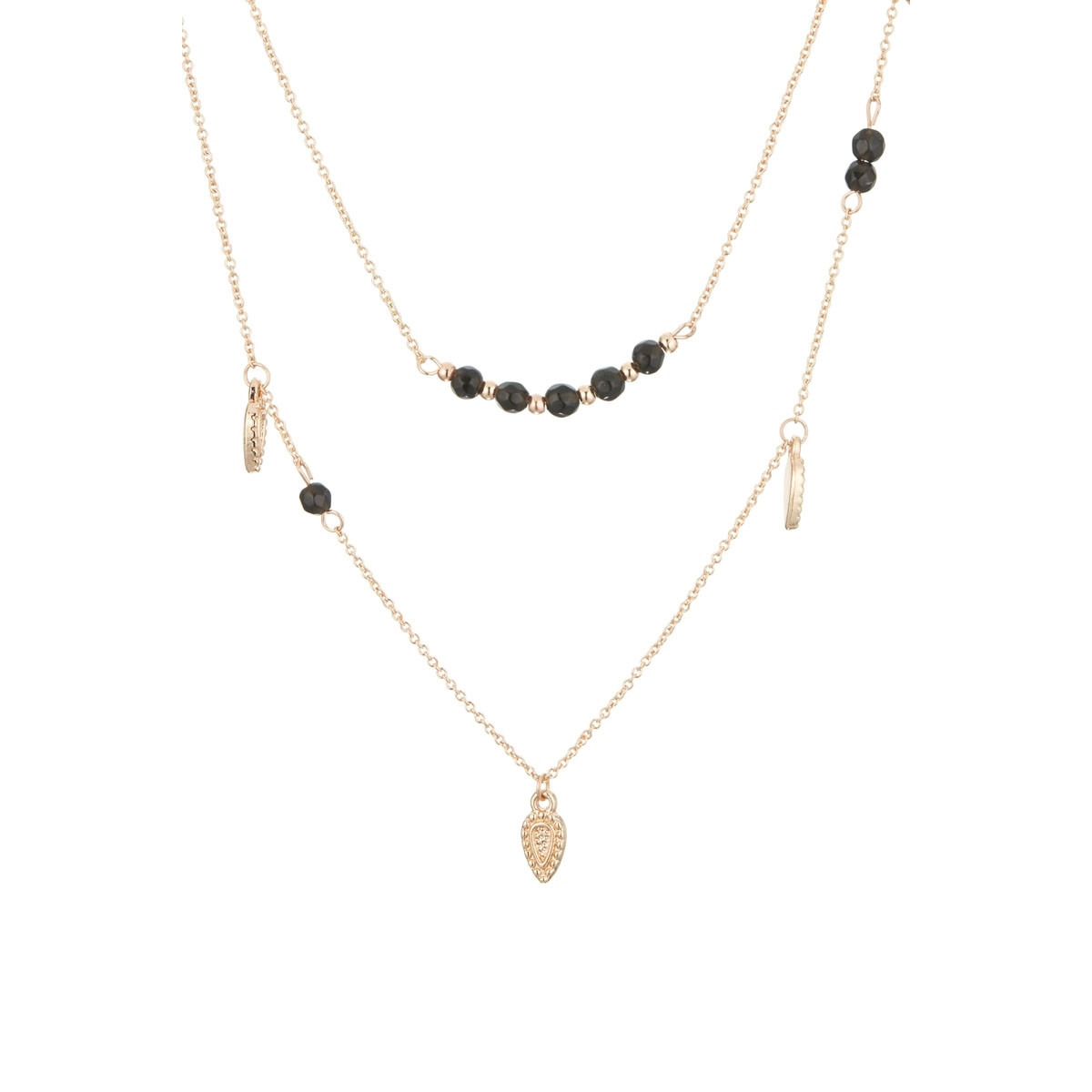 Collier doré et obsidian Collier double rang Obsidian Laiton doré "Hivernaleia"