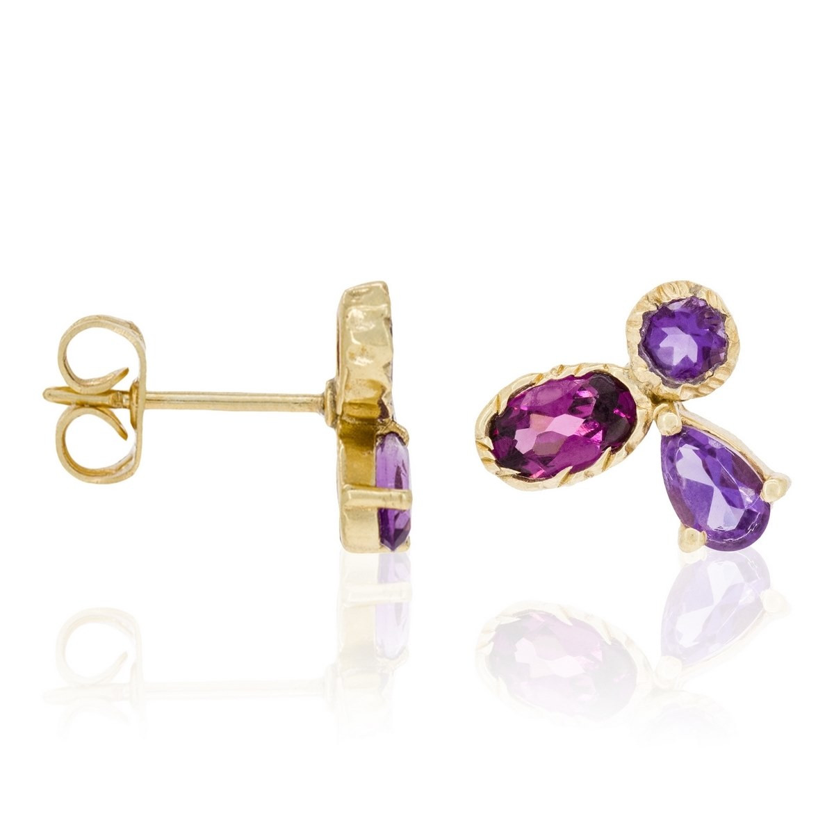 Boucles d'oreilles doré et améthyste violette Boucles d'oreilles "Sagitaria" Améthyste Violette Laiton doré