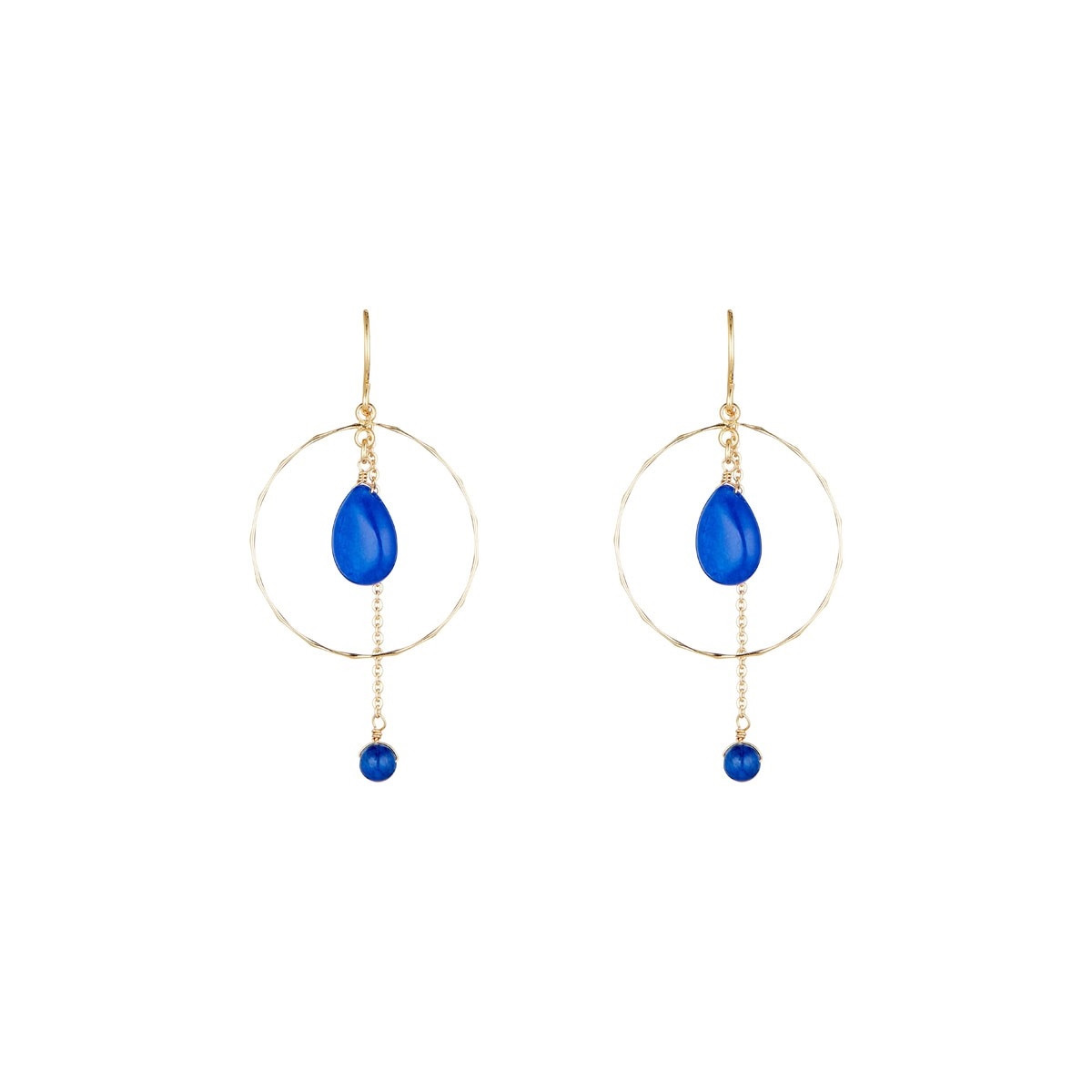 Boucles d'oreilles doré et jade Boucles d'oreilles "Solaria" Jade bleu Laiton doré