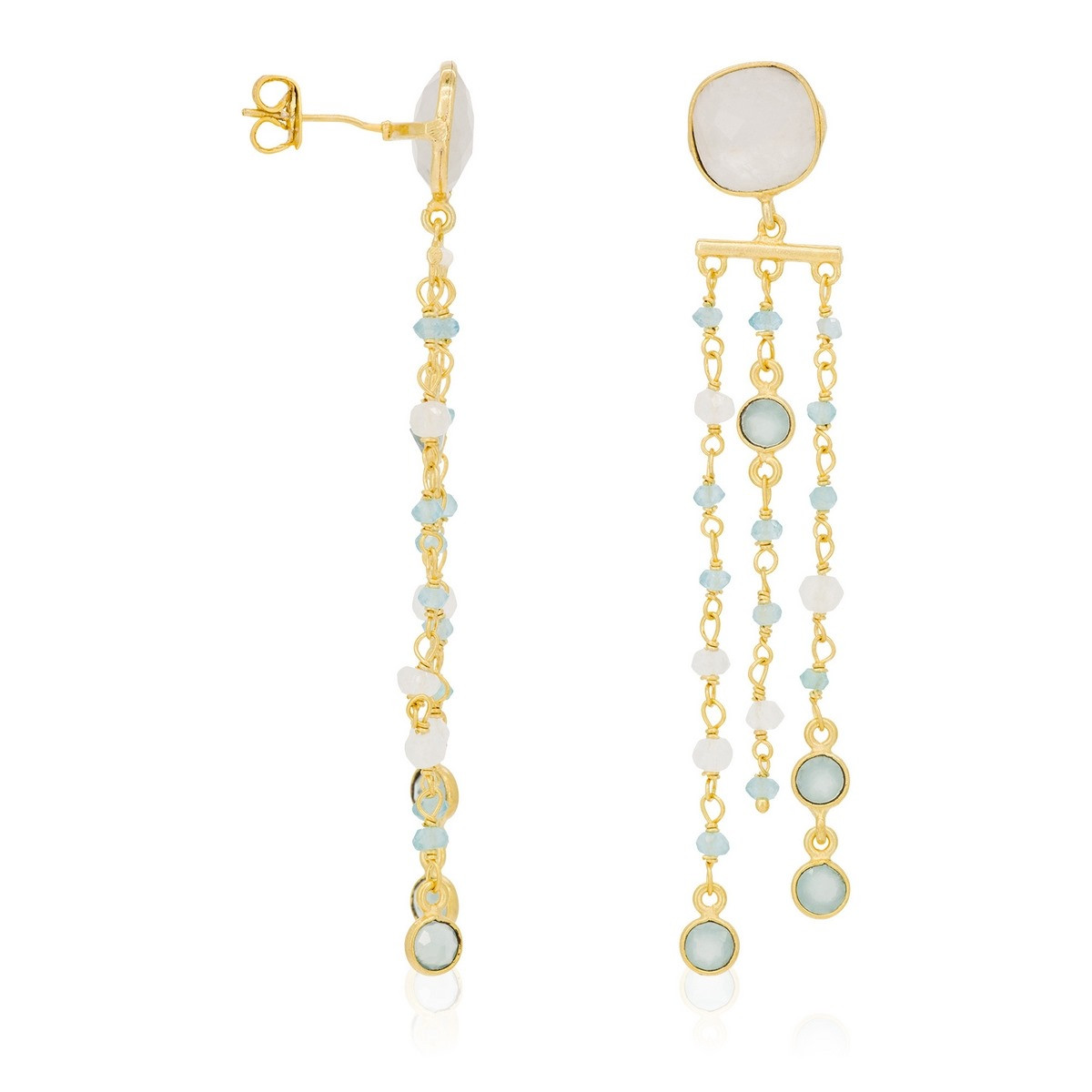 Boucles d'oreilles doré et multipierres Boucles d'oreilles dorées et multipierres