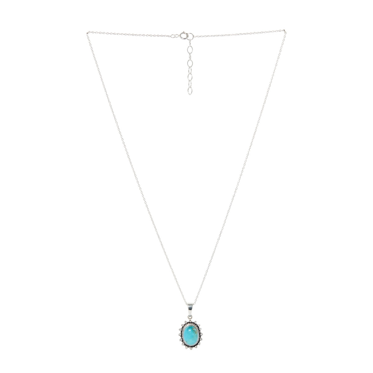 Collier argent massif et pierre naturelle Collier "PataDeVaca" Turquoise 0,49ct et Argent Massif 925/1000