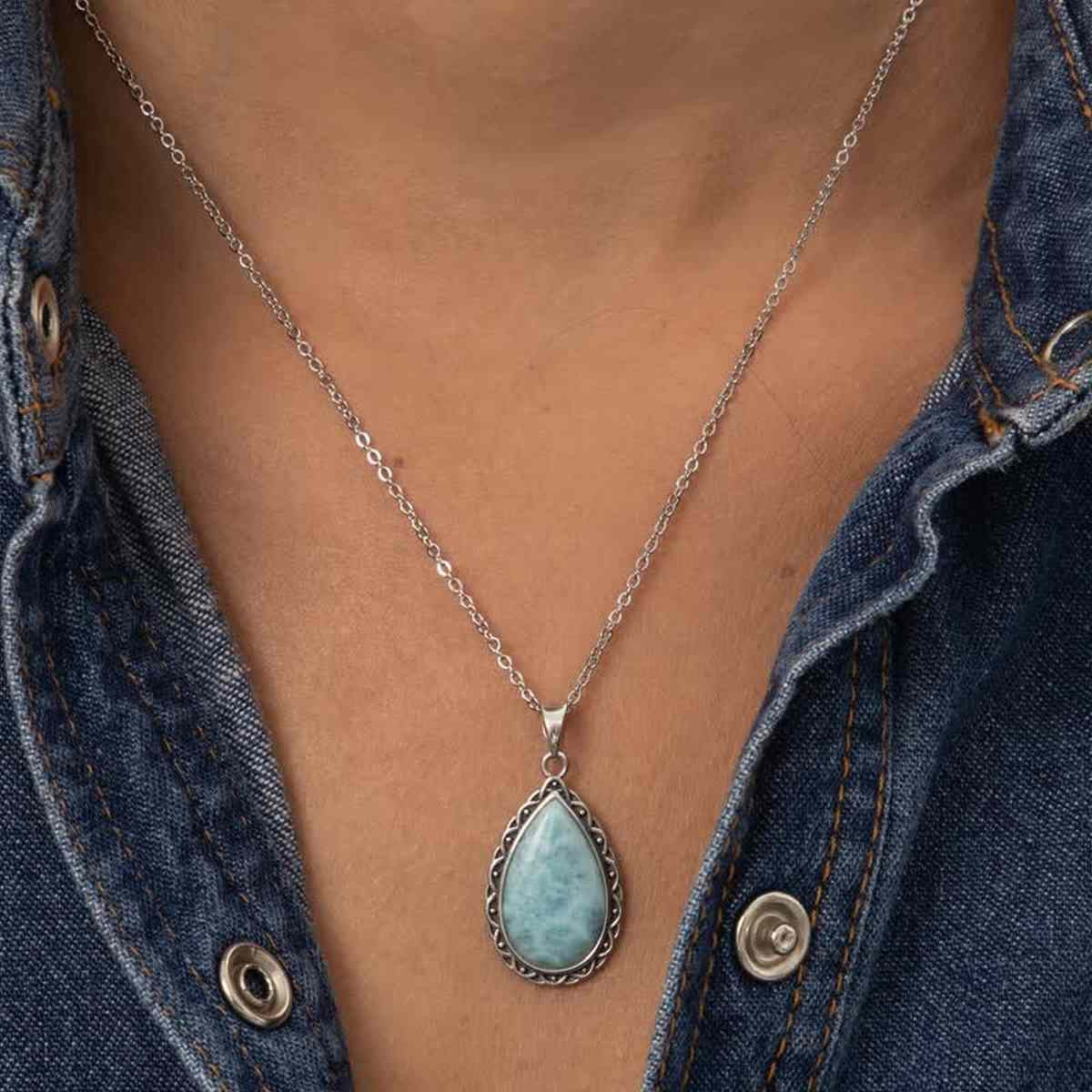 Pendentif argent massif et pierre naturelle Pendentif "Chambira" Larimar 5,56ct et Argent Massif 925/1000