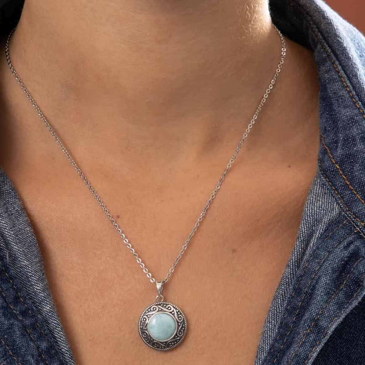 Pendentif argent massif et pierre naturelle Pendentif "Canelón" Larimar 2,53 ct et Argent Massif 925/1000