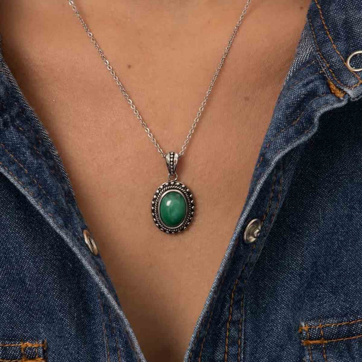 Pendentif argent massif et pierre naturelle Pendentif "Zapallo" Malachite 6,30ct et Argent Massif 925/1000