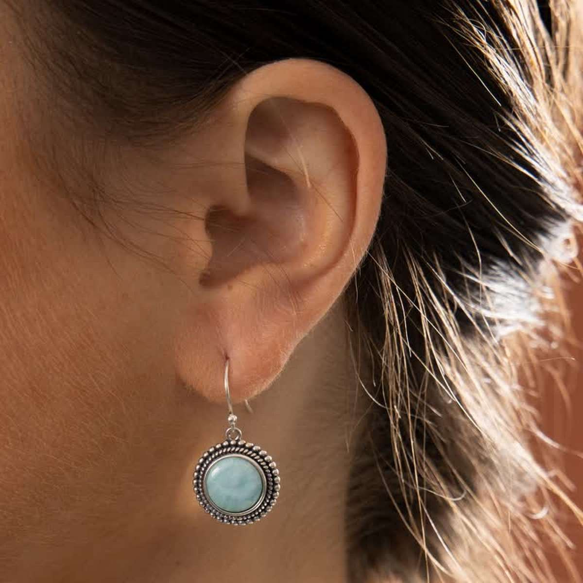 Boucles d'oreilles argent massif et pierre naturelle Boucle d'oreilles "Guanábana" Larimar 3,96ct/2 et Argent Massif 925/1000