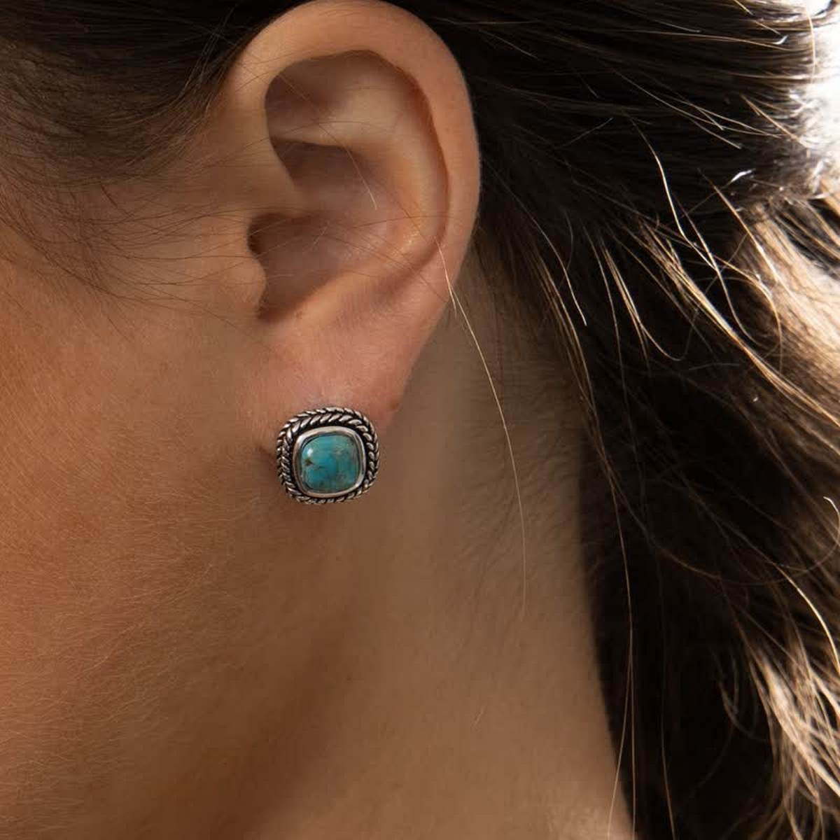 Boucles d'oreilles argent massif et pierre naturelle Boucle d'oreilles "Durazno" Turquoise 2,7ct/2 et Argent Massif 925/1000