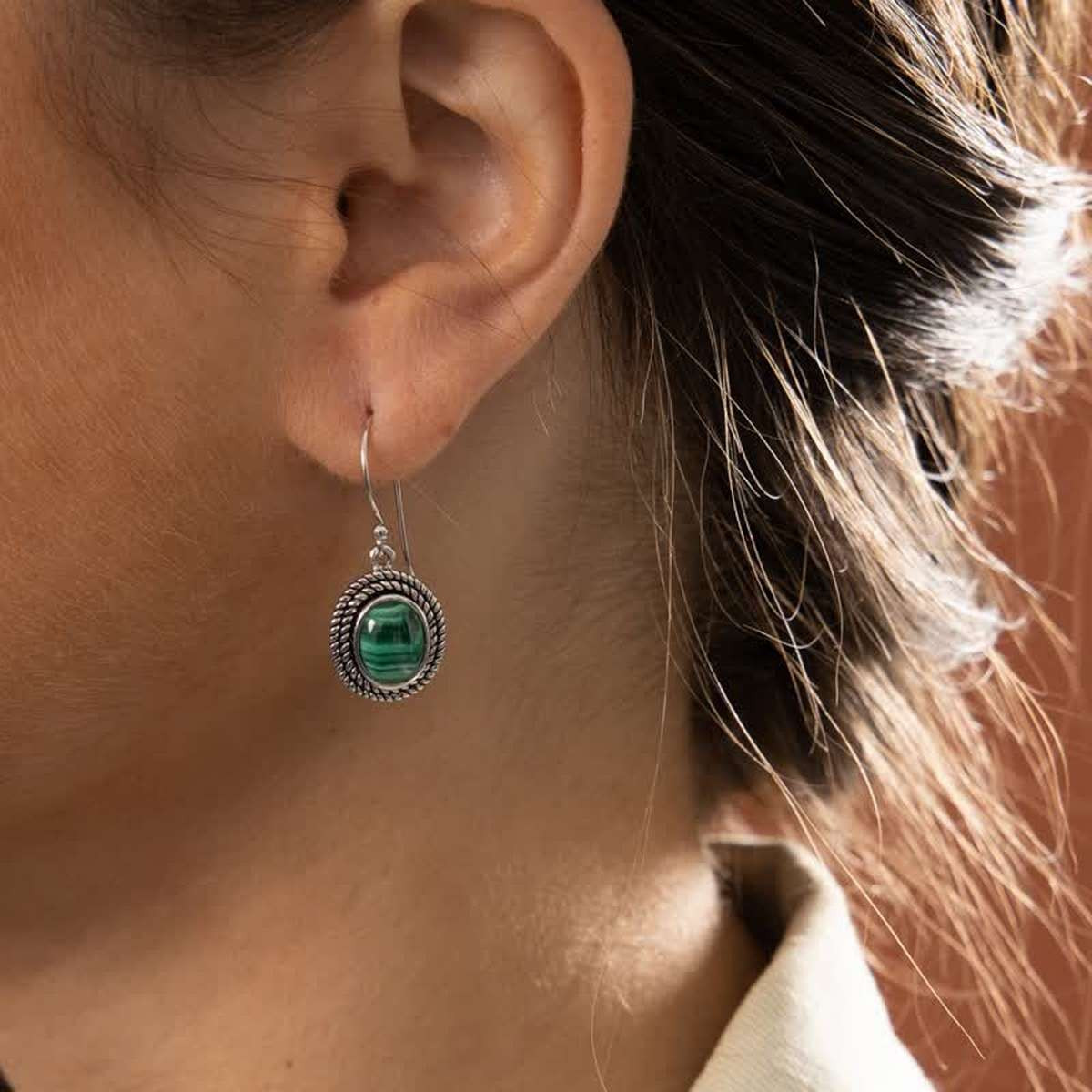 Boucle d'oreilles "Clusia" Malachite 4ct/2 et Argent Massif 925/1000