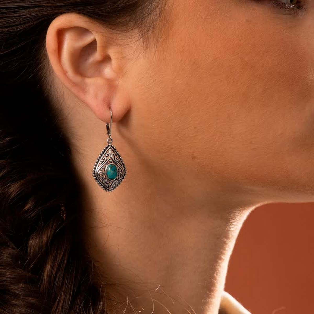 Boucles d'oreilles argent massif et pierre naturelle Boucle d'oreilles "Cascarilla" Turquoise 1,80ct/2 et Argent Massif 925/1000