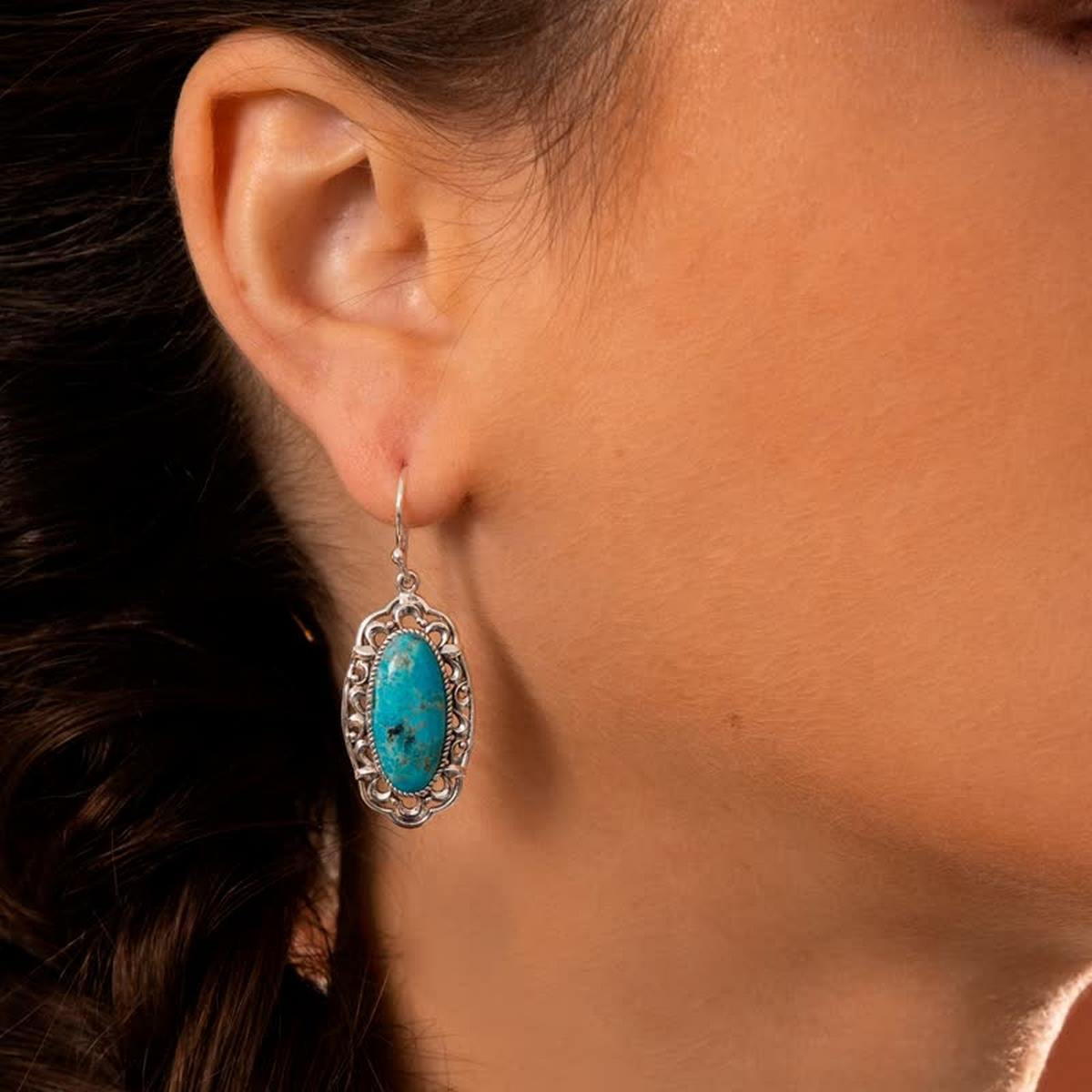 Boucles d'oreilles argent massif et pierre naturelle Boucles d'oreilles "Vibora" Turquoise 8,93 ct/2 et Argent Massif 925/1000