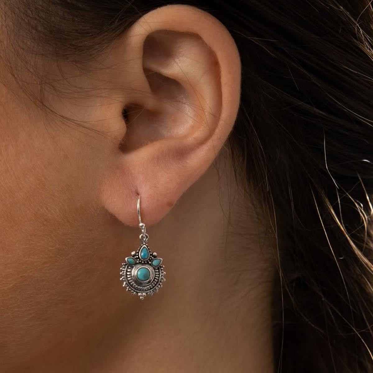 Boucles d'oreilles argent massif et pierre naturelle Boucle d'oreilles "Verdolaga" Tourquoise 0,12ct/2 et Argent Massif 925/1000