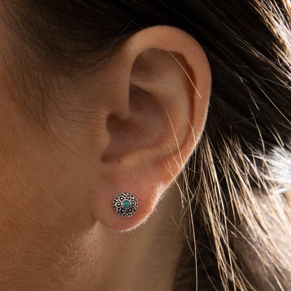 Boucles d'oreilles argent massif et pierre naturelle Boucle d'oreilles "Trébol" Turquoise 0,02ct/2 et Argent Massif 925/1000