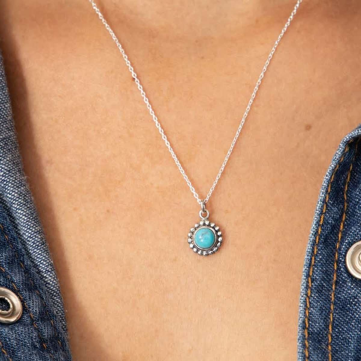 Collier argent massif et pierre naturelle Collier "Nochebuena" Turquoise 0,12ct et Argent Massif 925/1000
