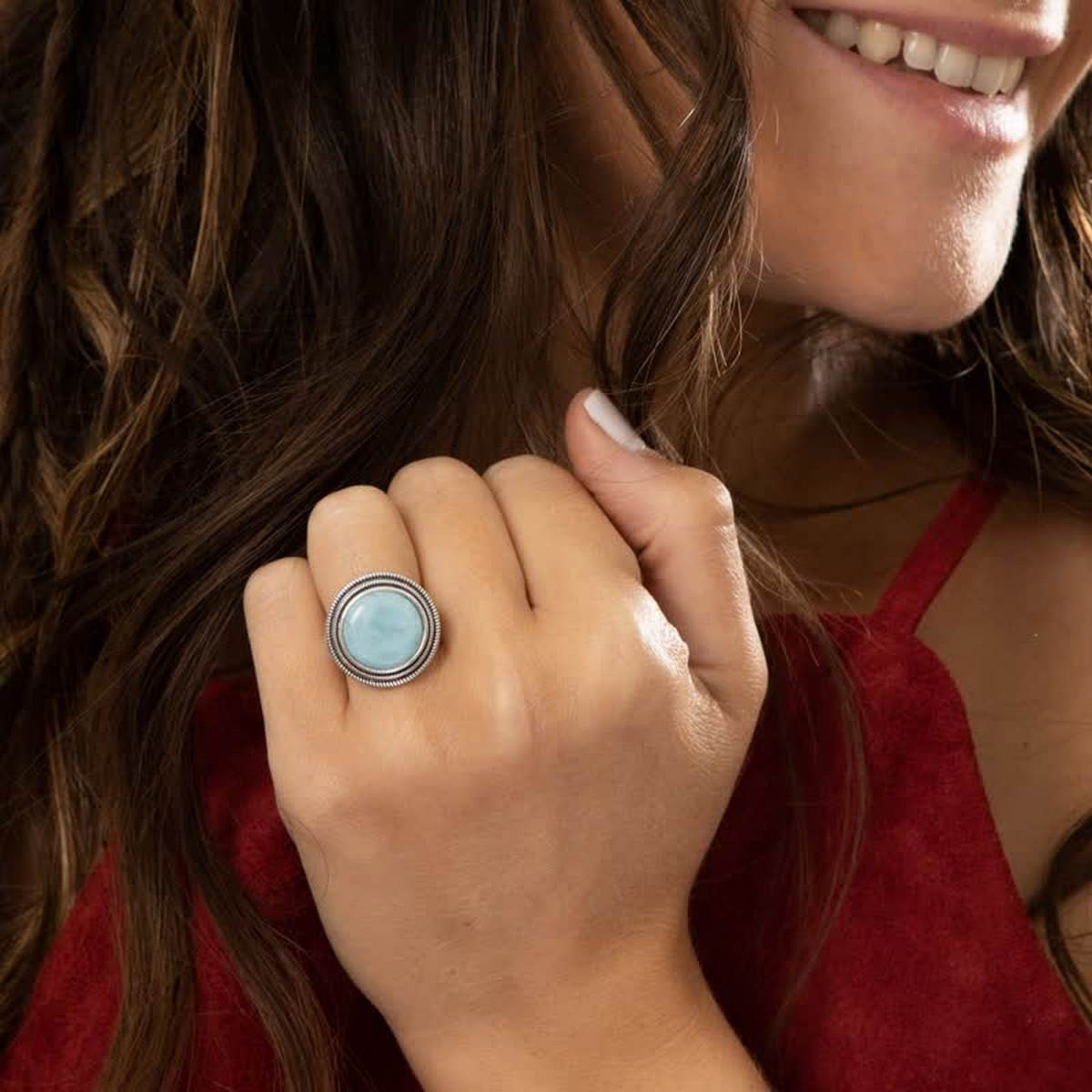 Bague argent massif et pierre naturelle Bague "Guayacán" Larimar et 4,66ct et Argent Massif 925/1000