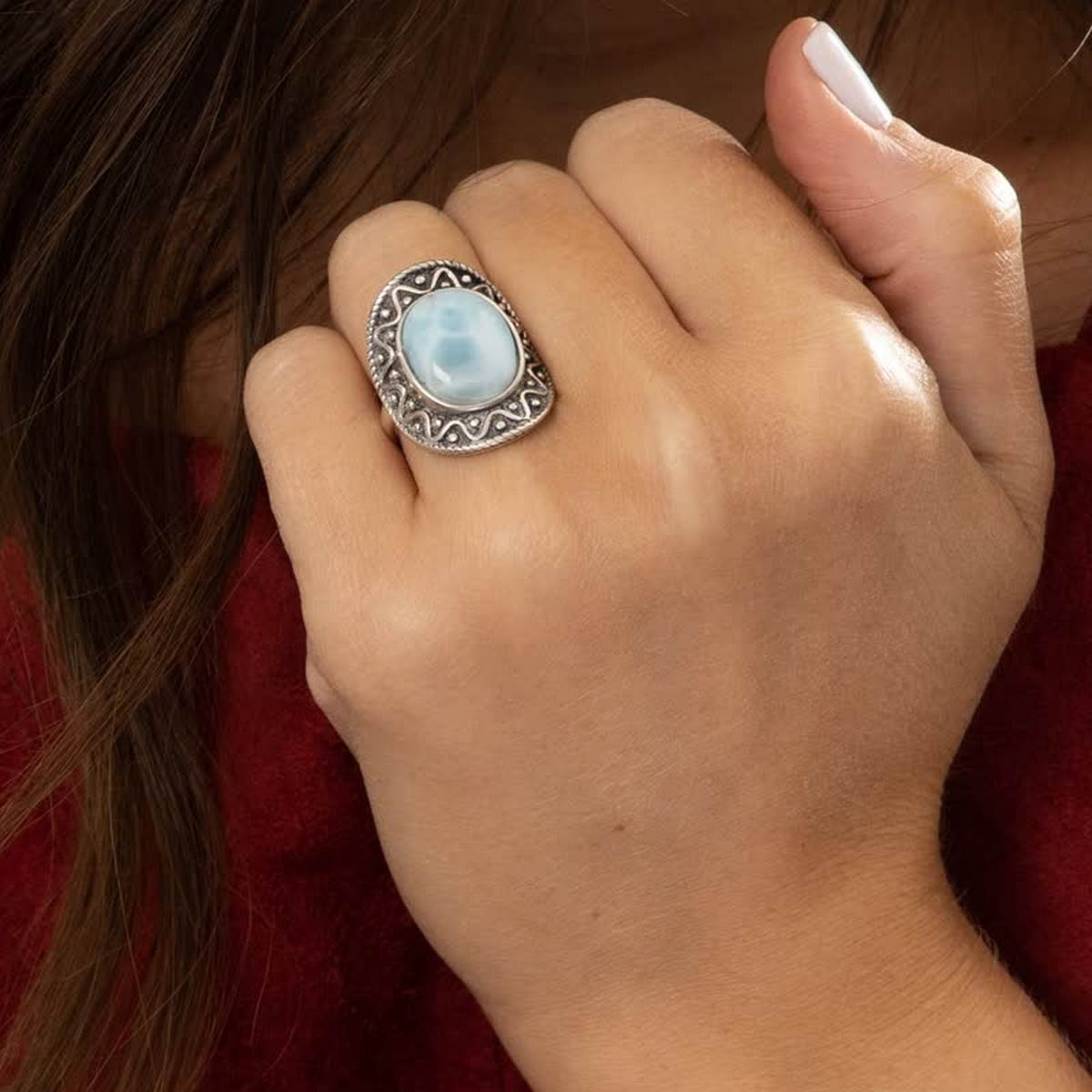 Bague "Gallito" Larimar 4,98ct et Argent Massif 925/1000larimar