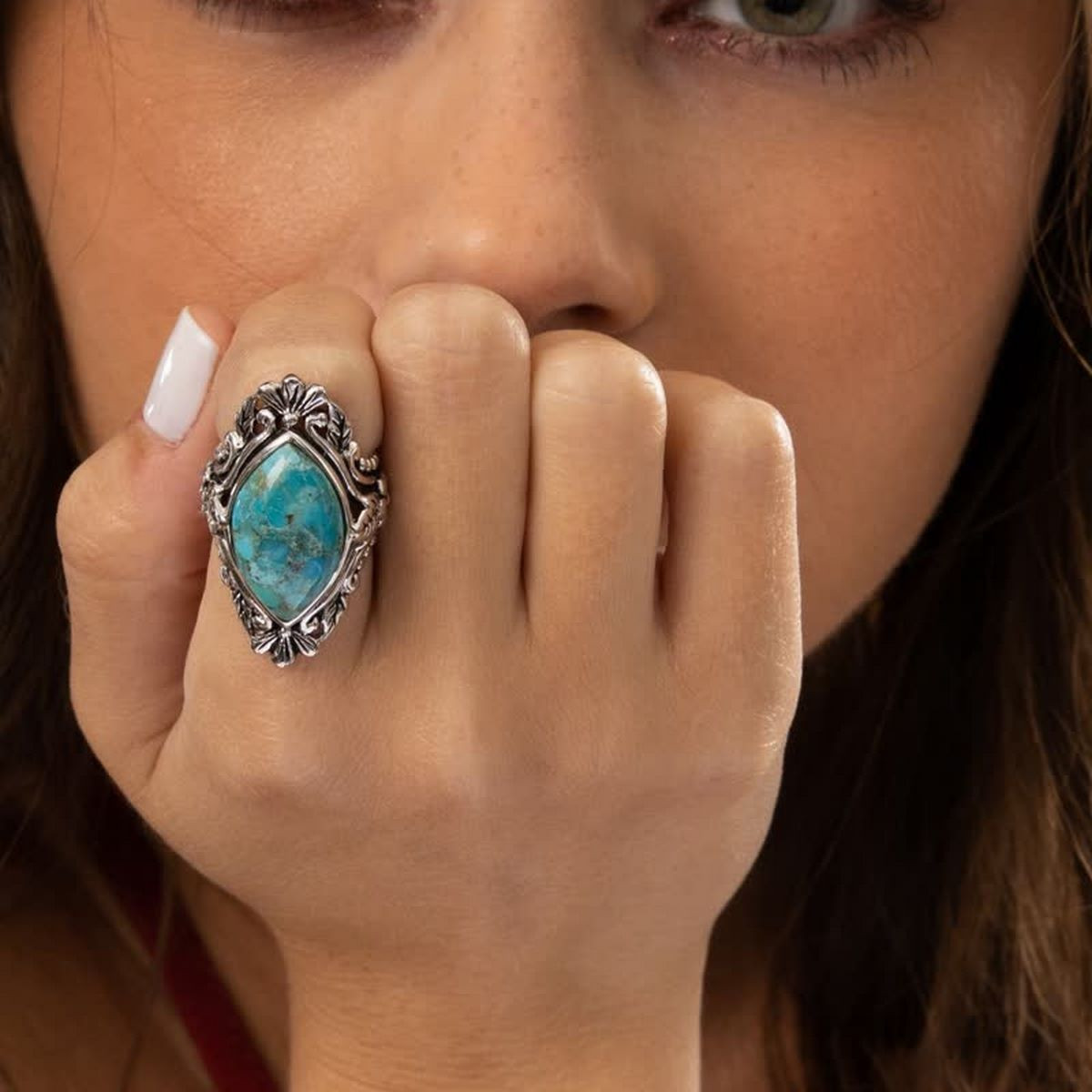 Bague argent massif et pierre naturelle Bague "Chinita" Turquoise 6,30ct et Argent Massif 925/1000