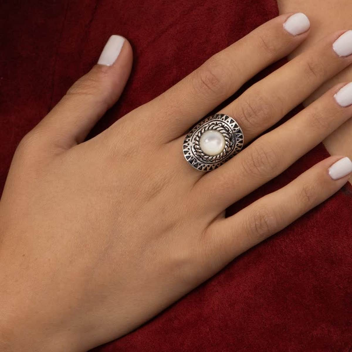 Bague argent massif et pierre naturelle Bague "Achiote" Nacre 3,10ct et Argent Massif 925/1000