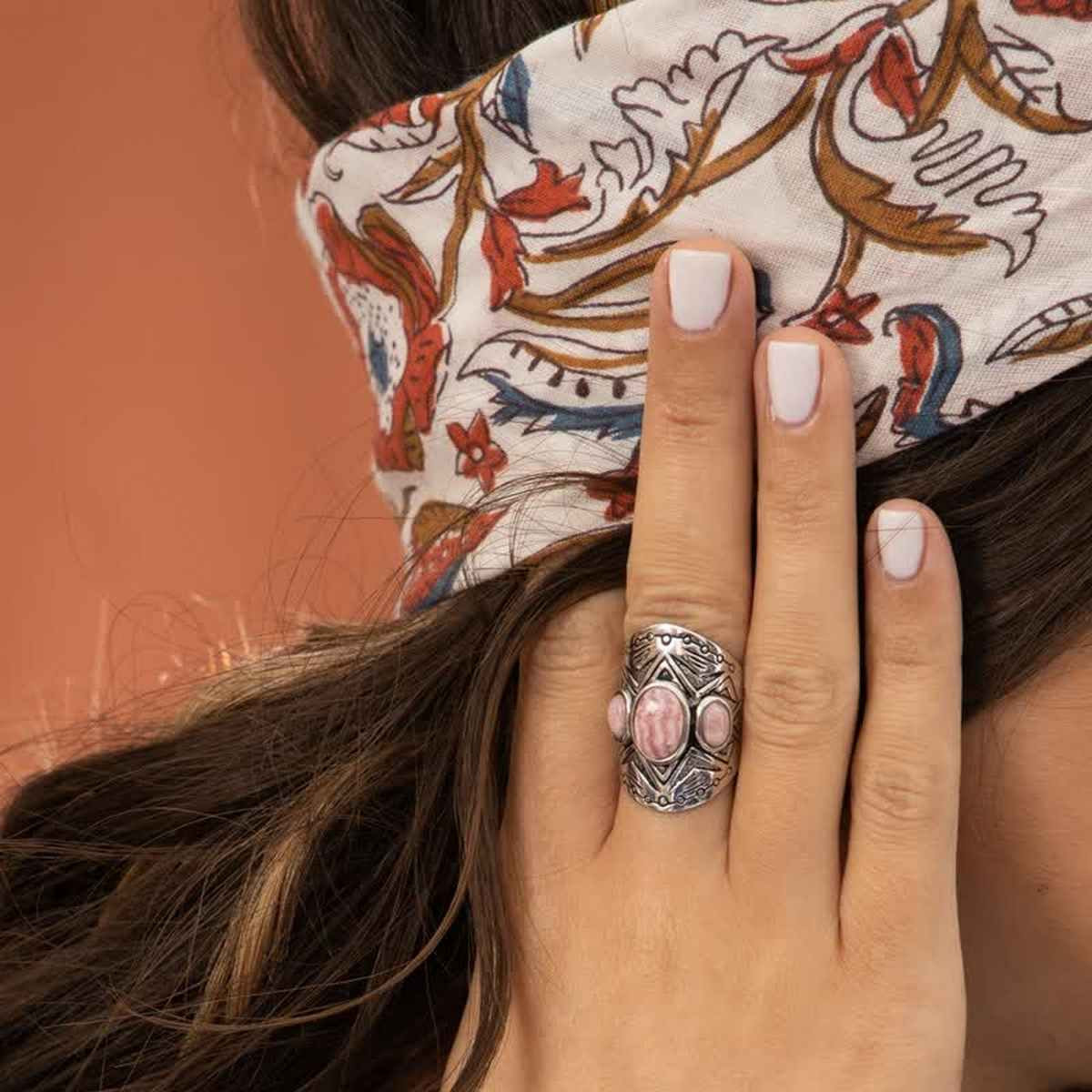 Bague "Aguacate" Rhodochrosite 3,60ct/3 et Argent Massif 925/1000