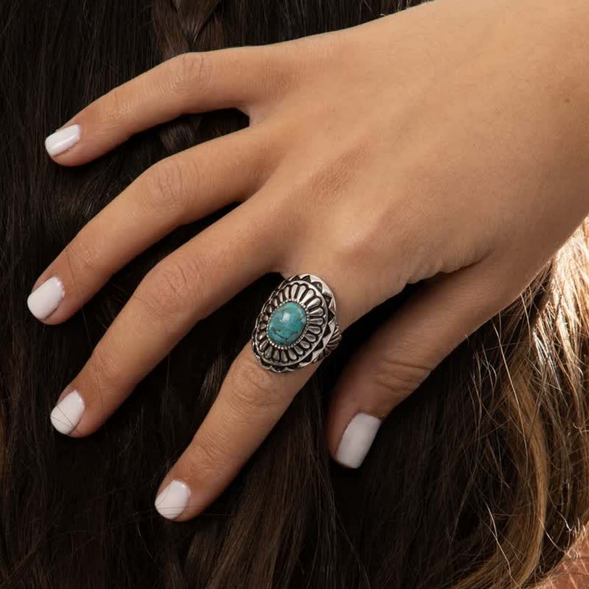 Bague argent massif et pierre naturelle Bague "Alhelí" Turquoise 2,70ct et Argent Massif 925/1000