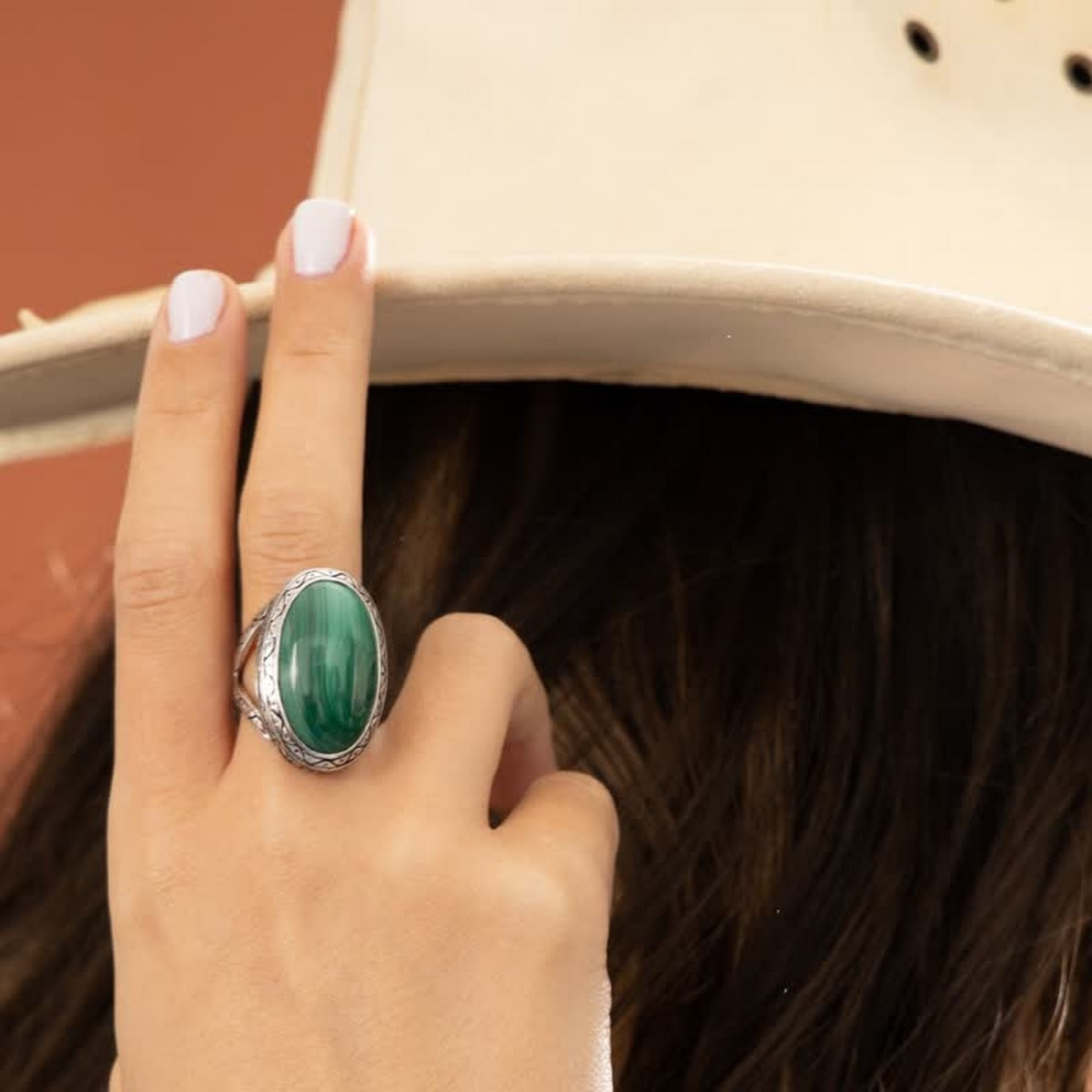 Bague argent massif et pierre naturelle Bague "Zafiro" Malachite 15,70ct et Argent Massif 925/1000