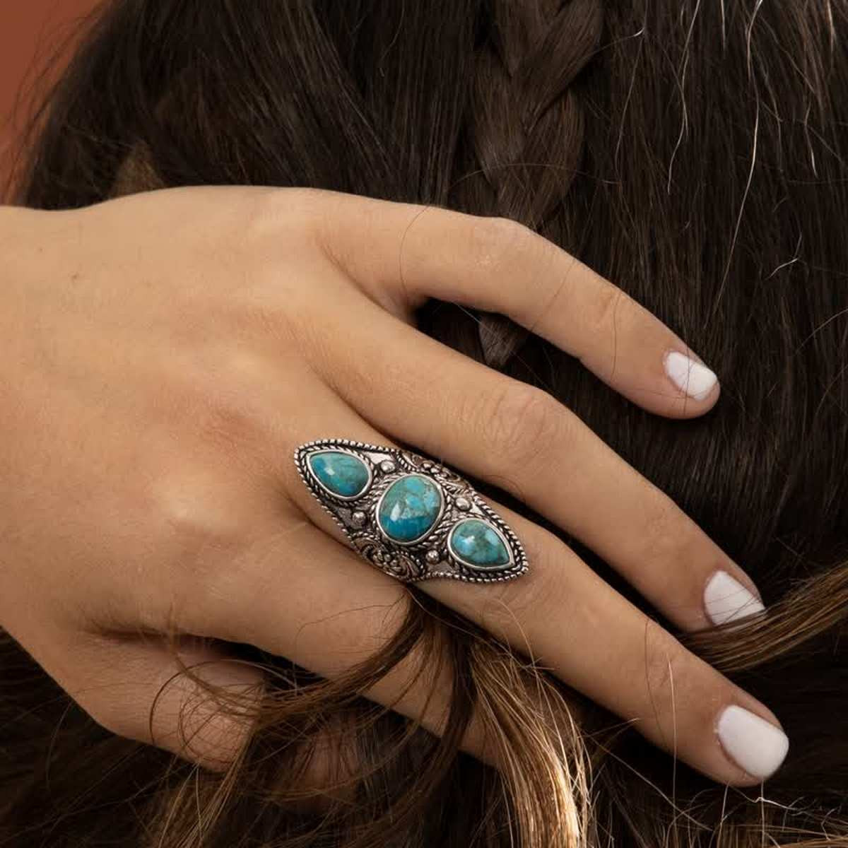 Bague argent massif et pierre naturelle Bague "Pino" Turquoise 4,5ct/3 et Argent Massif 925/1000
