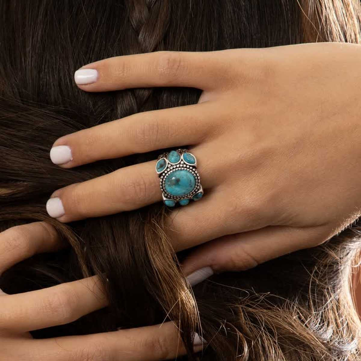 Bague "Magnolia" Turquoise 6,80ct/7 et Argent Massif 925/1000
