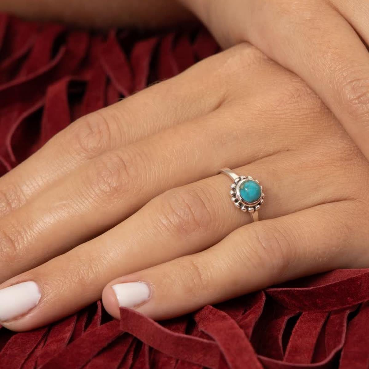 Bague argent massif et pierre naturelle Bague "Copihue" Turquoise 0,09 ct et Argent Massif 925/1000