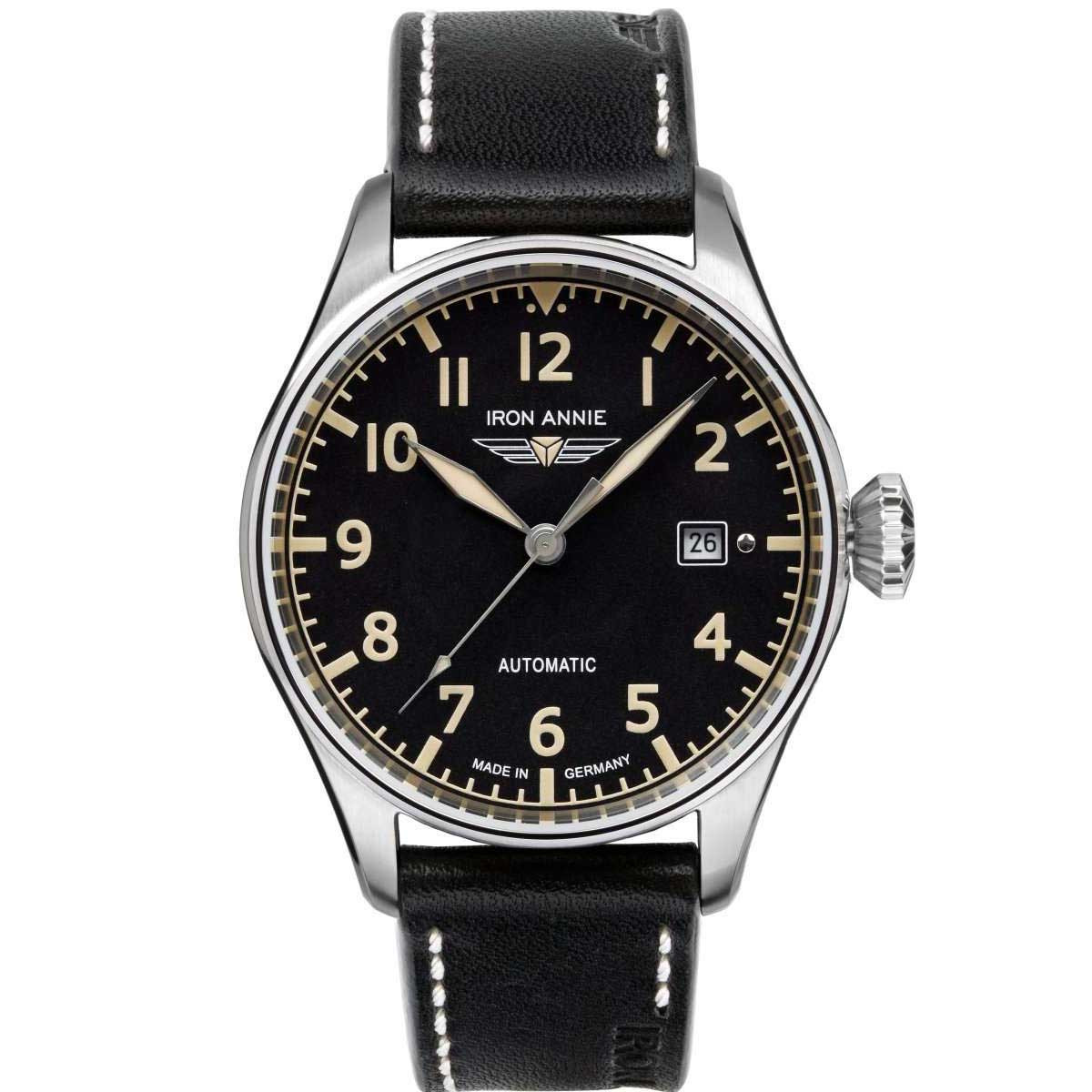 Montre Homme FLIGHT CONTROL DUAL CUIR NOIR Montre Iron Annie COCKPIT Automatique - Noir - 40 mm - I-5162-2