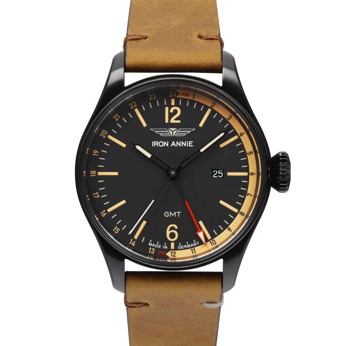 Camel montre bracelet cuir pour femme Montre Iron Annie FLIGHT CONTROL Quartz - Noir - 40 mm - I-5148-2