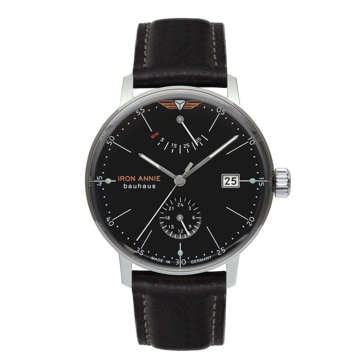 Montre avec bracelet en cuir noir automatique de marque Iron Annie Montre Iron Annie BAUHAUS Automatique - Noir - 41 mm - I-5060-2