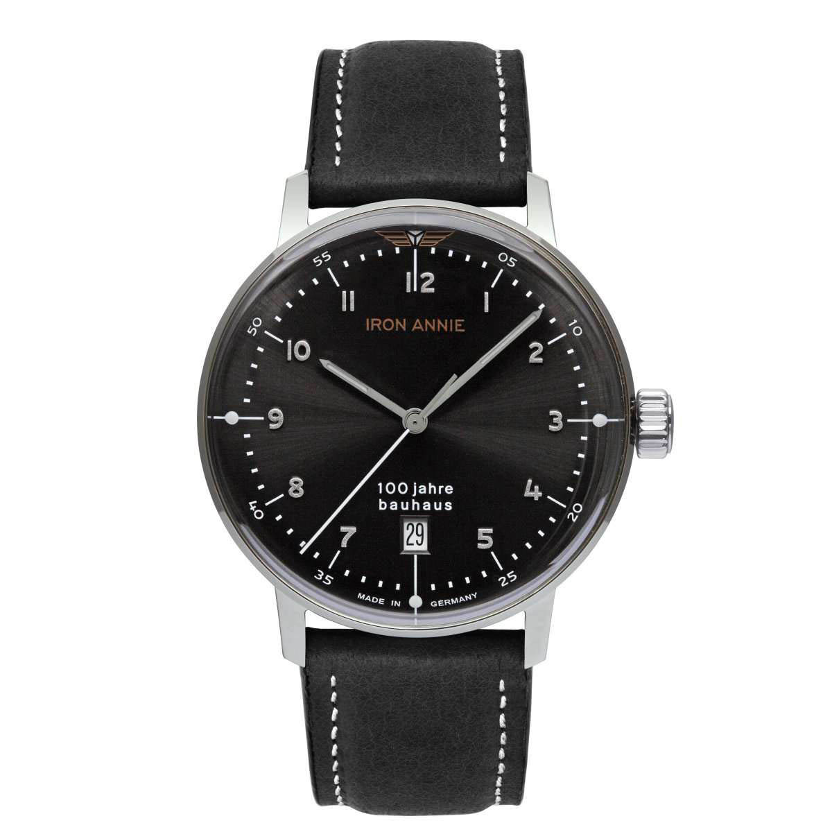 Montre Homme BAUHAUS C/NOIR DATE A 6H B/CUIR NOIR Montre Iron Annie BAUHAUS Quartz - Noir - 40 mm - I-5046-2