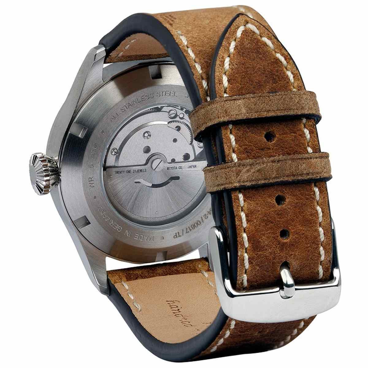 Montre Homme FLIGHT CONTROL AUTO DAY DATE C/NOIR DATE 12H ET 3H B/CUIR MARRON Montre Iron Annie COCKPIT Automatique - Noir - 42 mm - I-5164-2