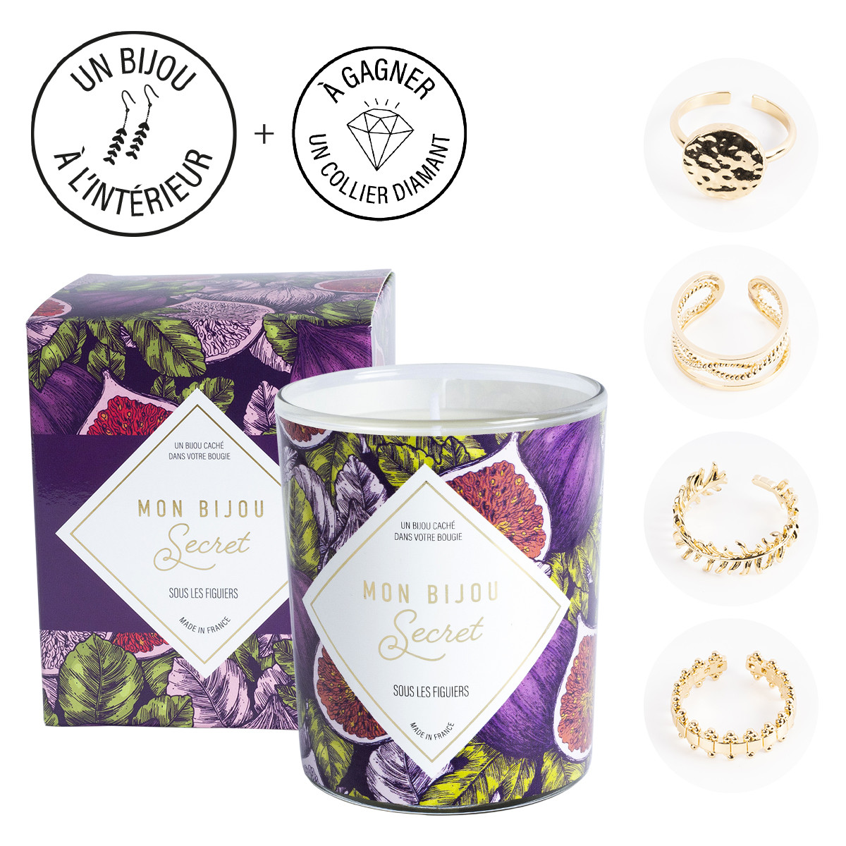 Bougie Bijou Figue collier doré