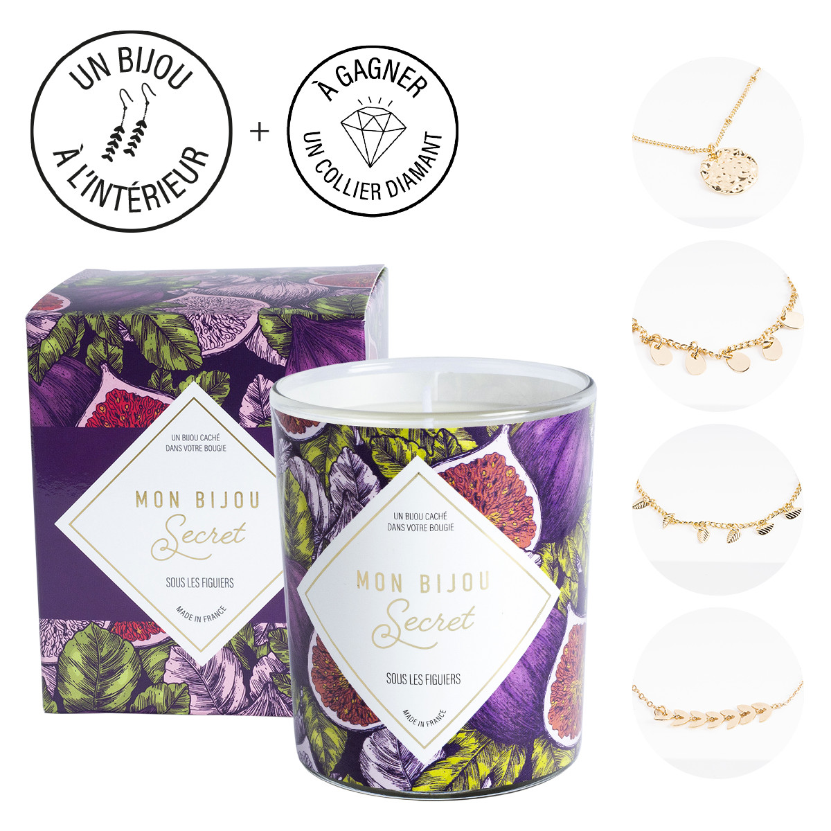 Bougie Bijou Figue collier doré