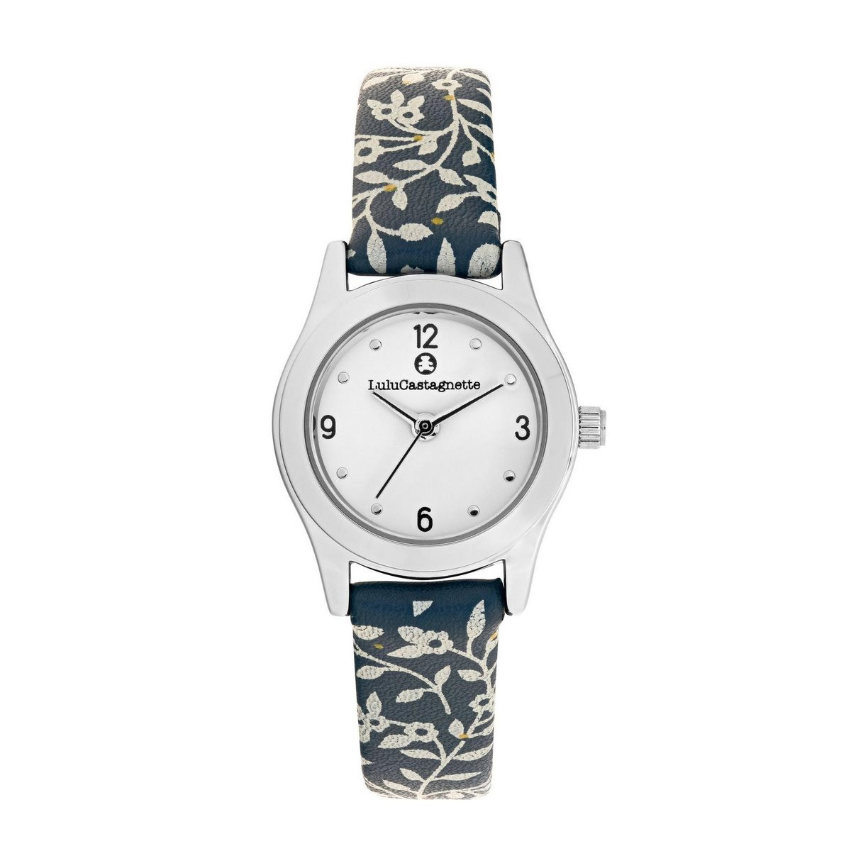 Montre Fille LuluCastagnette - cadran blanc - bracelet bleu avec motifs