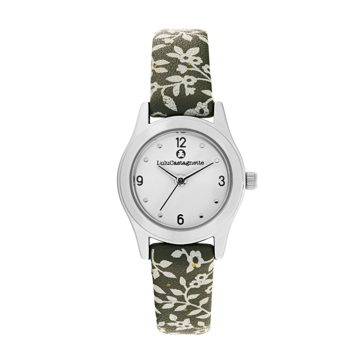 Montre Fille LuluCastagnette - cadran blanc - bracelet vert avec motifs