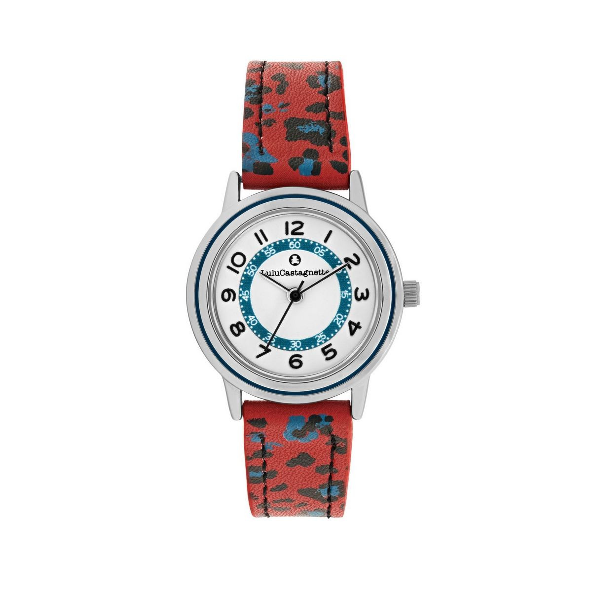 Montre Fille LuluCastagnette - cadran blanc - bracelet noir et rouge Montre Fille LuluCastagnette - cadran blanc - bracelet noir et rouge