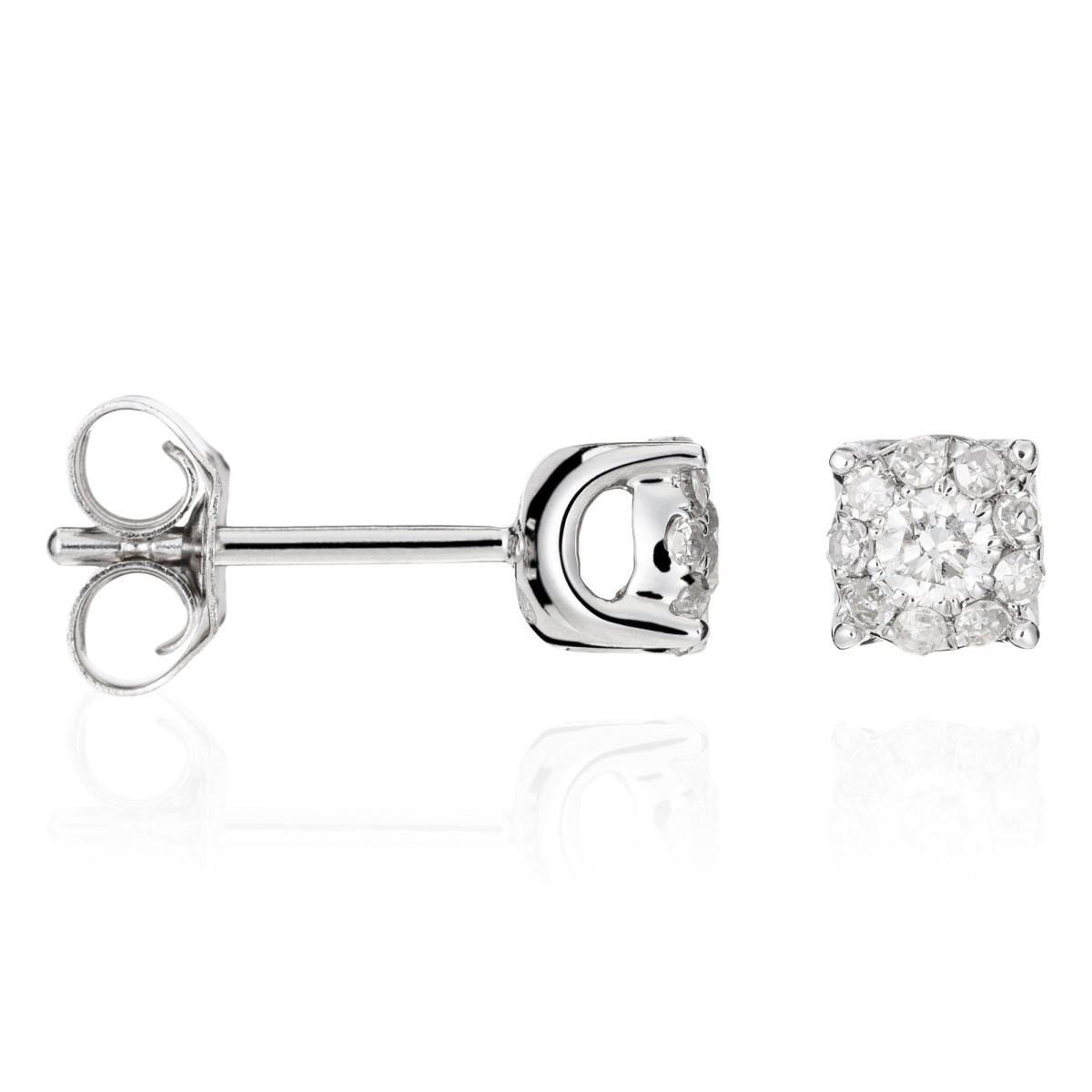 Boucles d'oreilles Or Blanc et Diamant 2 solitaires de 0,14 carat et 18 diamants de 0,11 carat Boucles d'oreilles Or Blanc et Diamants