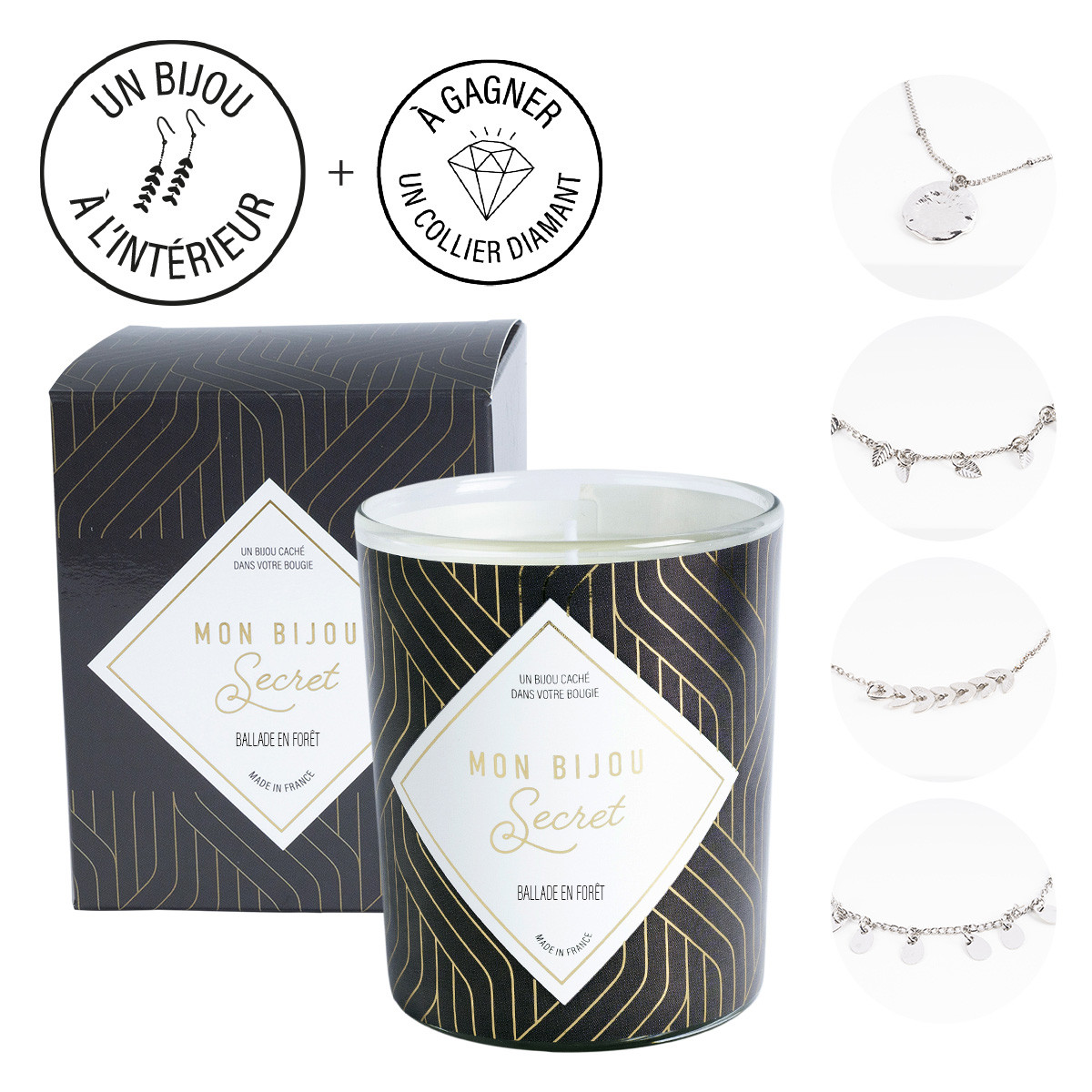 Bougie Bijou Bracelet argenté - Parfum Balade en forêt - 40h