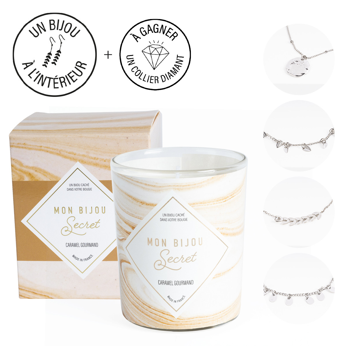 Bougie Bijou Bracelet argenté - Parfum Caramel gourmand - 40h