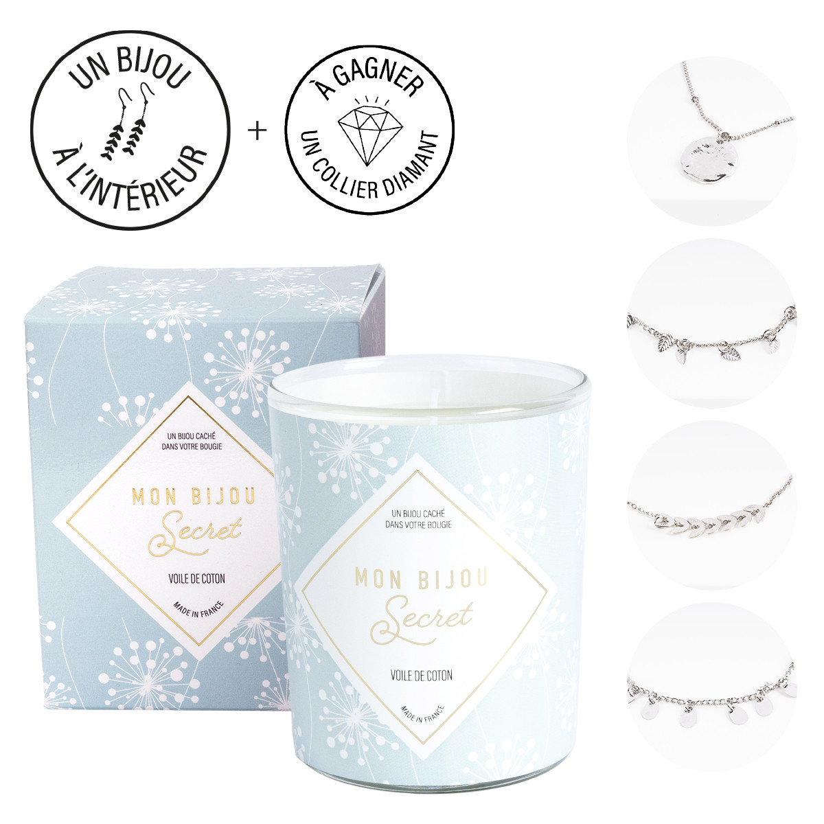 Bougie Bijou Bracelet argenté - Parfum Voile de coton - 40h