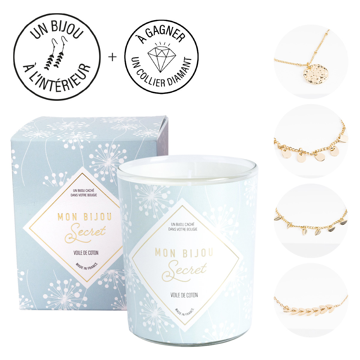 Bougie Bijou Bracelet doré - Parfum Voile de coton - 40h