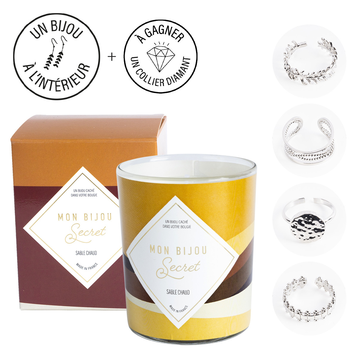 Bougie Bijou Bague Ajsutable argentée - Parfum sable chaud - 40h Bougie Bijou Bague Ajustable argentée - Parfum sable chaud - 40h