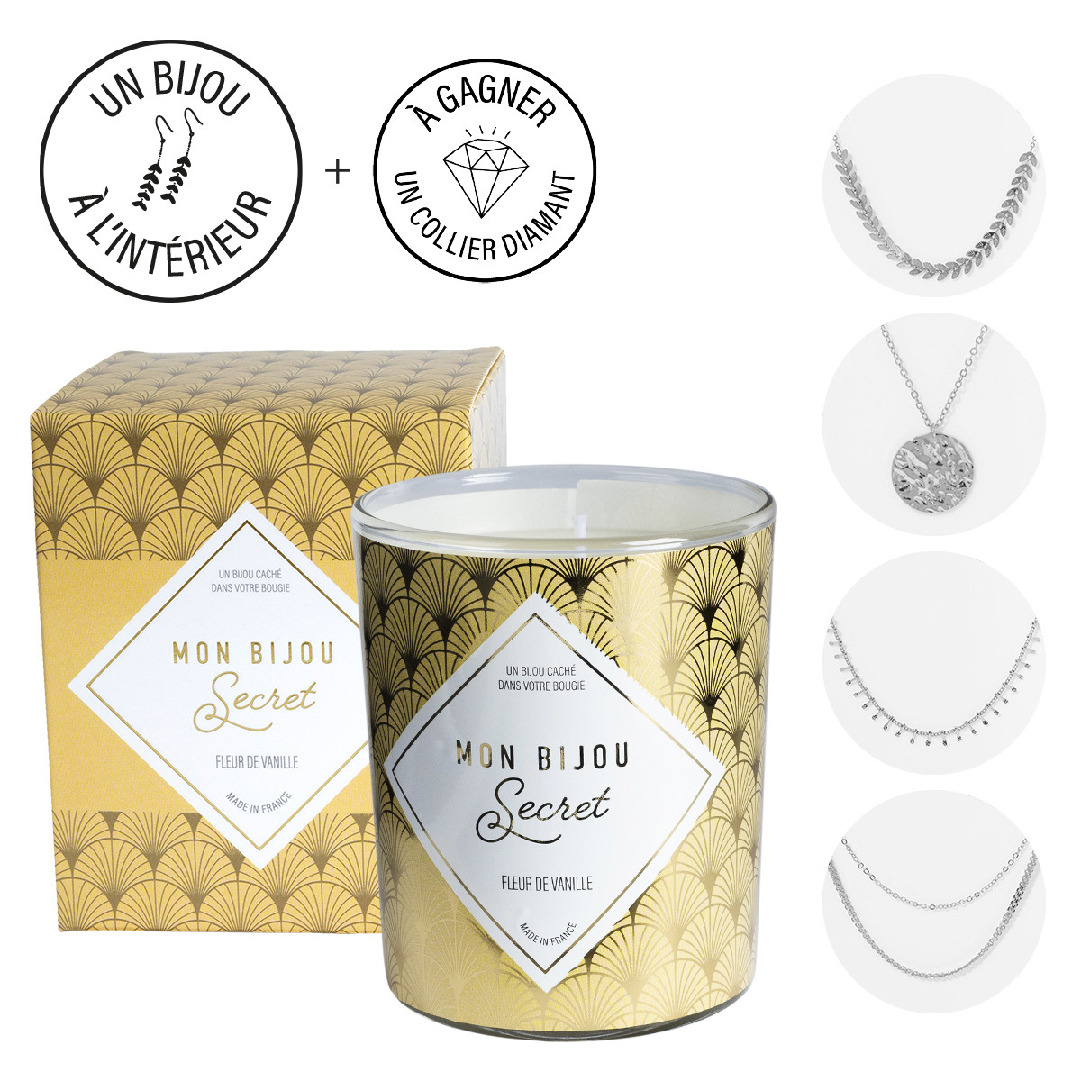 Bougie Bijou Collier argenté - Parfum Fleur de vanille - 40h Bougie Bijou Collier argenté - Parfum Fleur de vanille - 40h